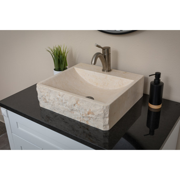 Ivory and Gray Marble Rectangular Bathroom Vessel Sink