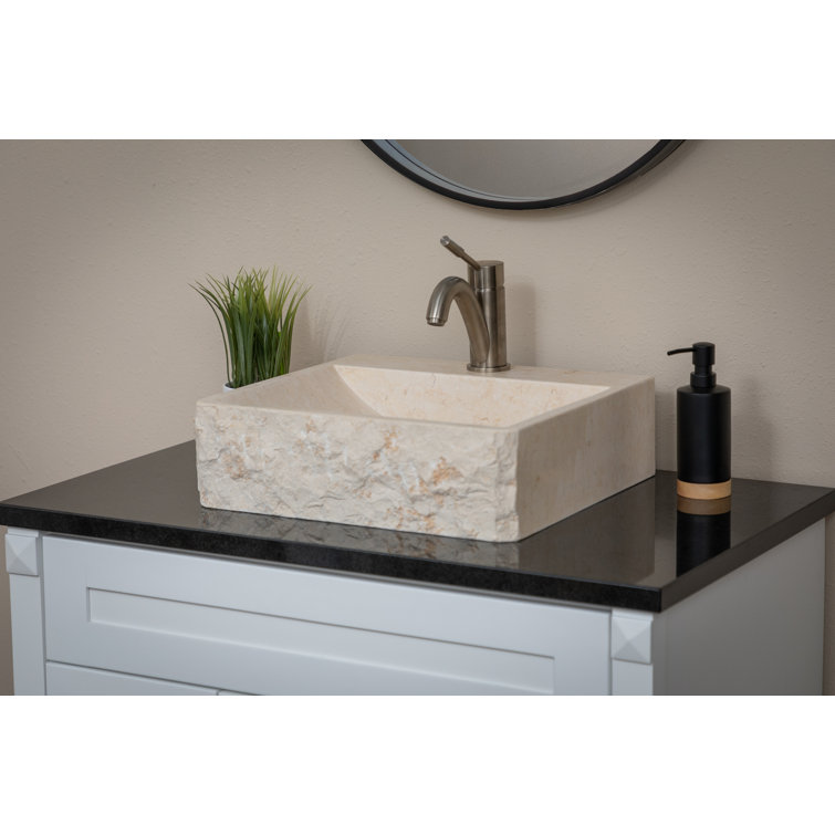 Ivory and Gray Marble Rectangular Bathroom Vessel Sink