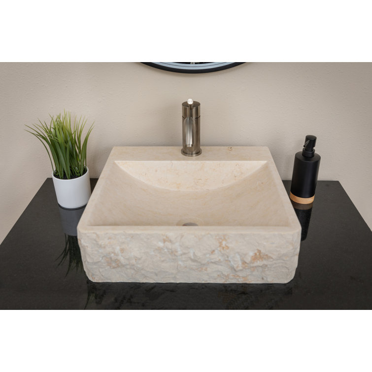 Ivory and Gray Marble Rectangular Bathroom Vessel Sink
