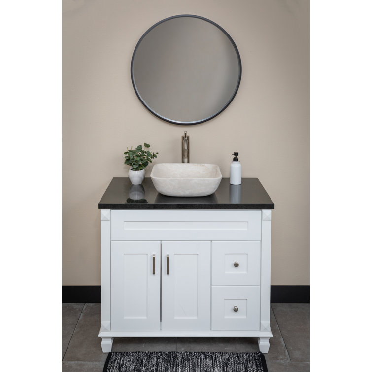 Creamy White Marble Square Bathroom Vessel Sink