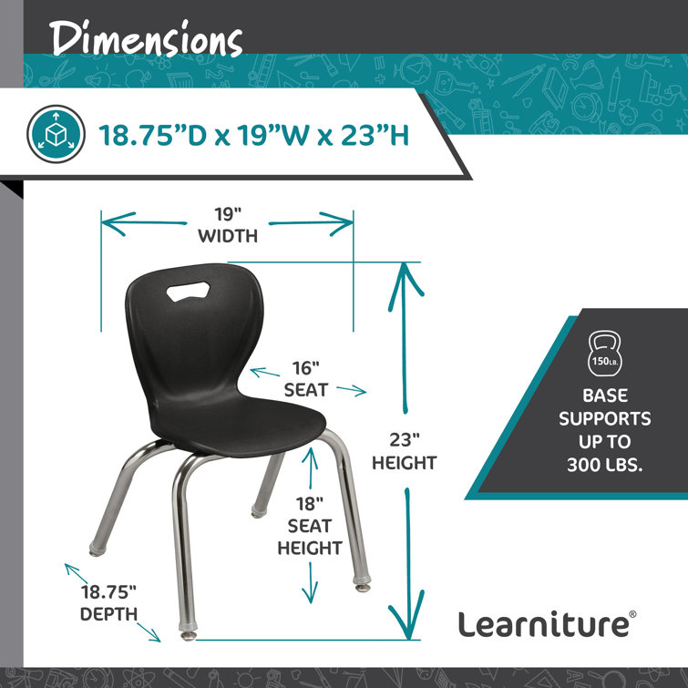 Black Plastic Stacking Classroom Chairs with Chrome Legs, Set of 4
