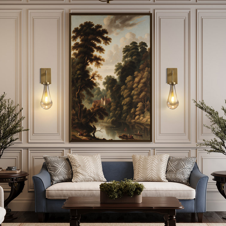 Bronze Raindrop Crystal Arm Wall Sconce Set with Glass Shade