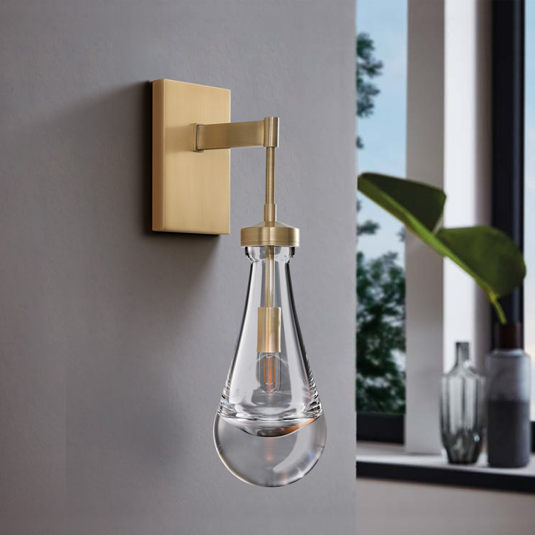 Bronze Raindrop Crystal Arm Wall Sconce Set with Glass Shade