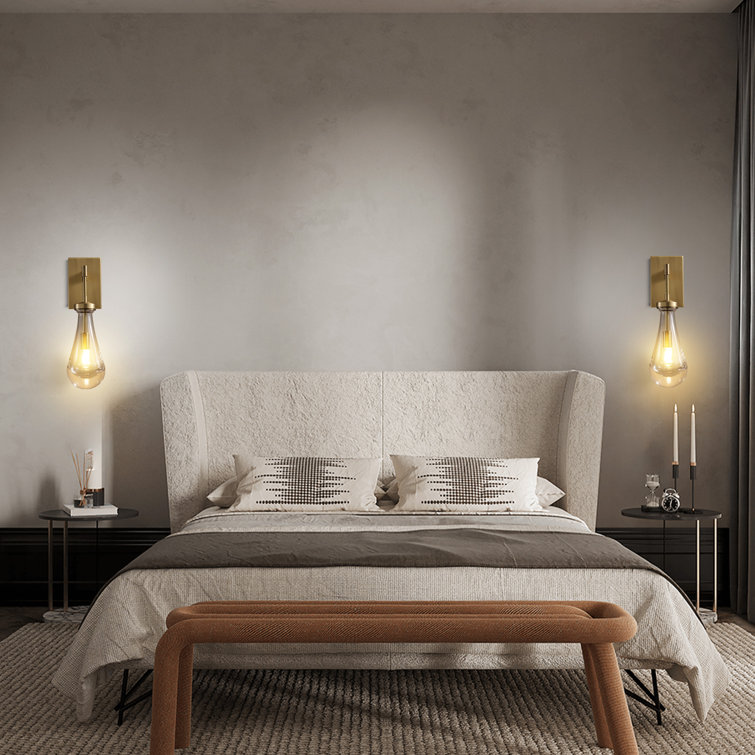 Bronze Raindrop Crystal Arm Wall Sconce Set with Glass Shade