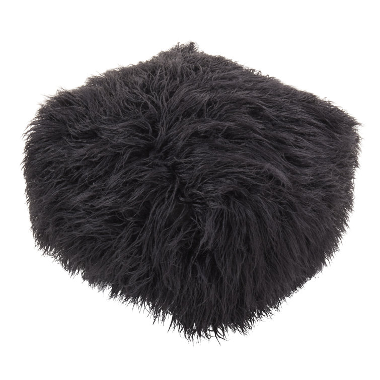 Black Faux Fur 20" Cube Pouf
