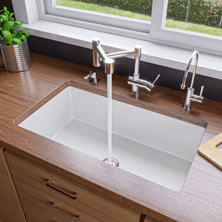 White Fireclay 32" Drop-In Farmhouse Kitchen Sink