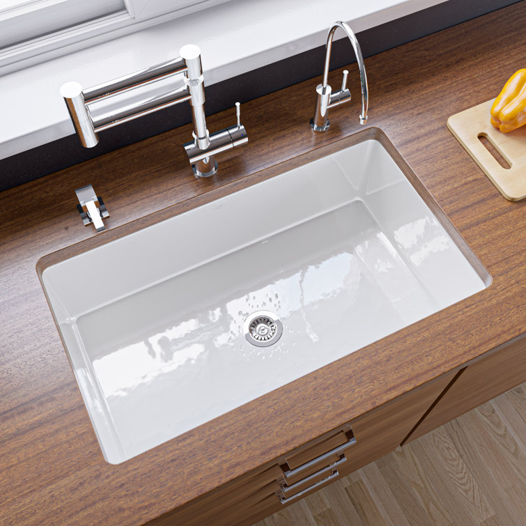White Fireclay 32" Drop-In Farmhouse Kitchen Sink