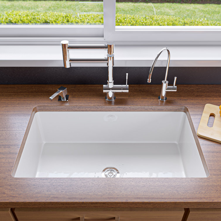 White Fireclay 32" Drop-In Farmhouse Kitchen Sink