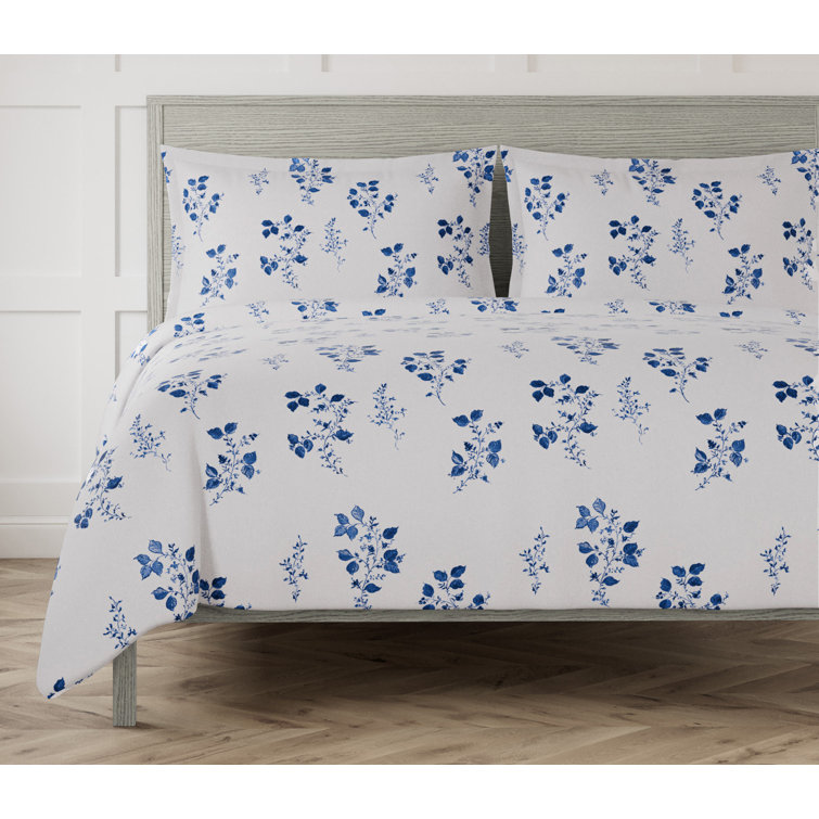 King White Cotton Embroidered Floral Duvet Cover Set
