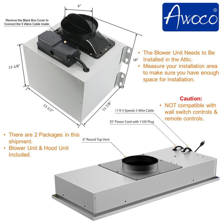30" Stainless Steel Under Cabinet Insert Range Hood with LED Lights