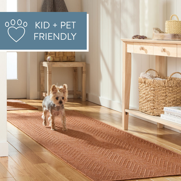 Rust Herringbone Textured Washable Synthetic Area Rug
