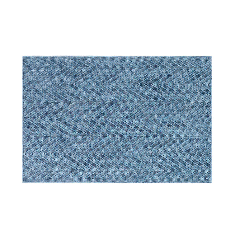 Blue Herringbone Textured Washable Rectangular Area Rug