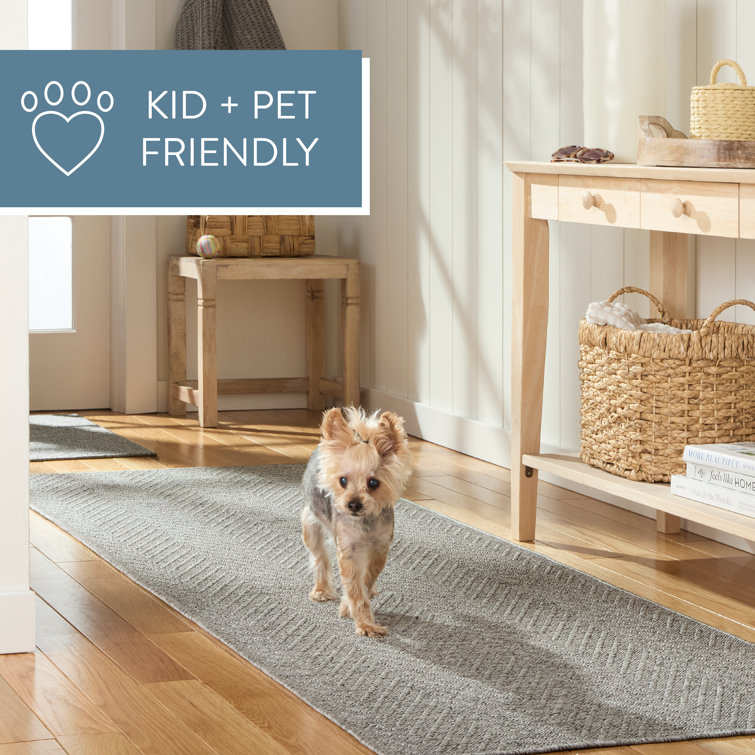 Gray Round Herringbone Washable Synthetic Area Rug