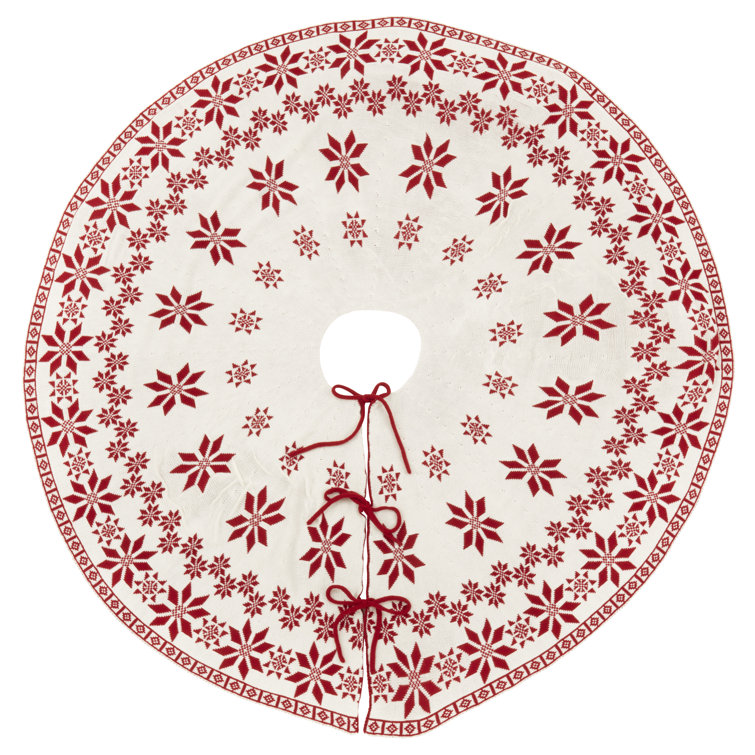 56-Inch Red and White Knit Reversible Christmas Tree Skirt