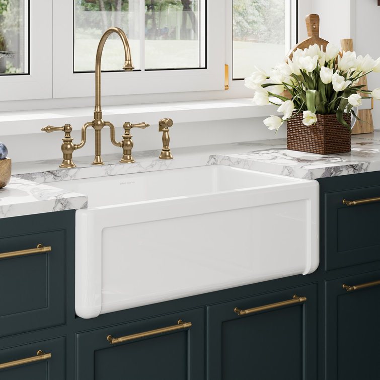 30" White Fireclay Double Bowl Farmhouse Drop-In Sink