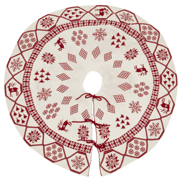 56'' Red and White Festive Knit Christmas Tree Skirt