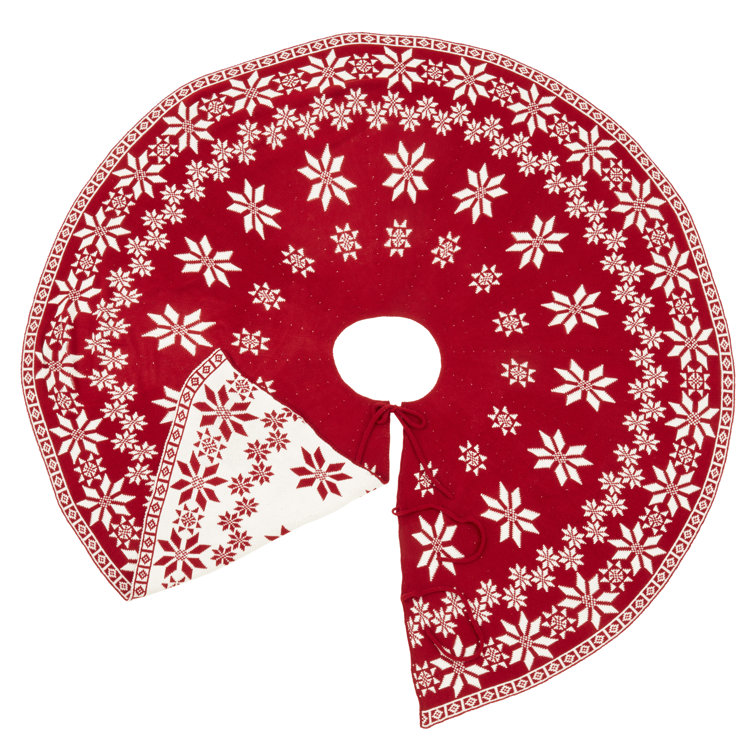56-Inch Red and White Knit Reversible Christmas Tree Skirt