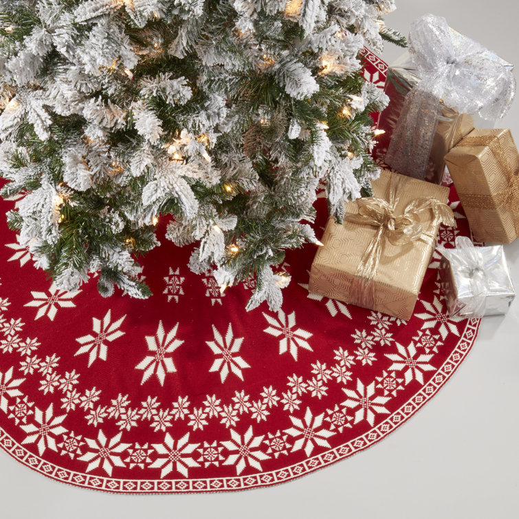 56-Inch Red and White Knit Reversible Christmas Tree Skirt