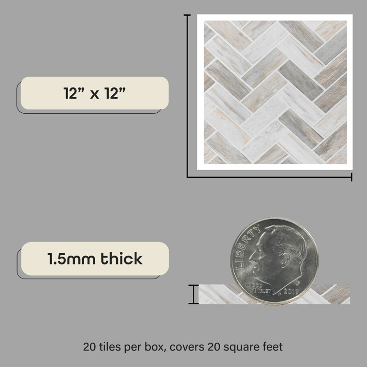 Stone Herringbone Medium Vinyl Peel and Stick Floor Tiles