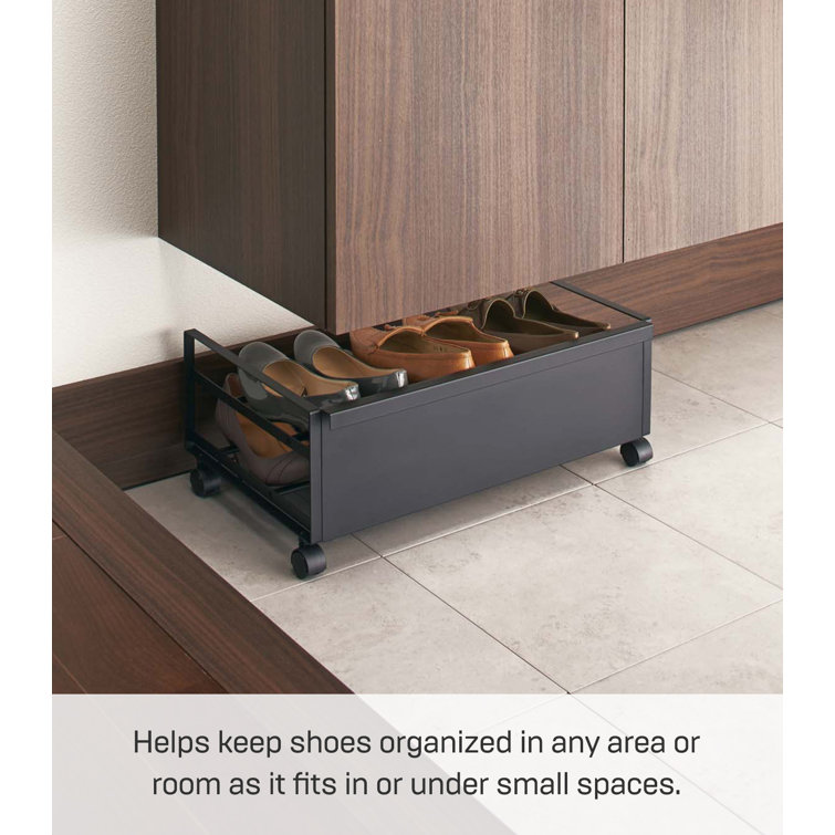 Black Metal Rolling Shoe Rack with Handle and Wheels