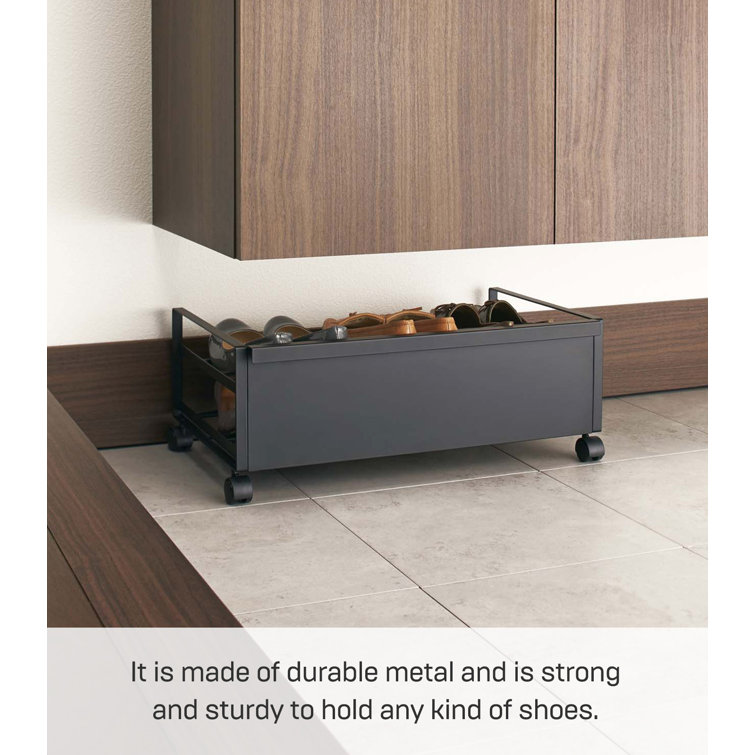 Black Metal Rolling Shoe Rack with Handle and Wheels