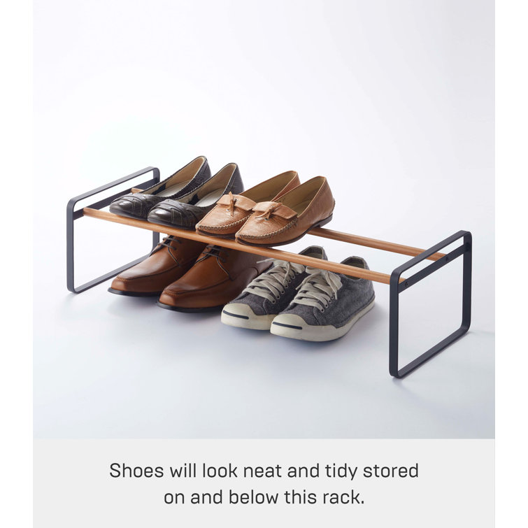 Black Stackable Wood and Metal Shoe Rack