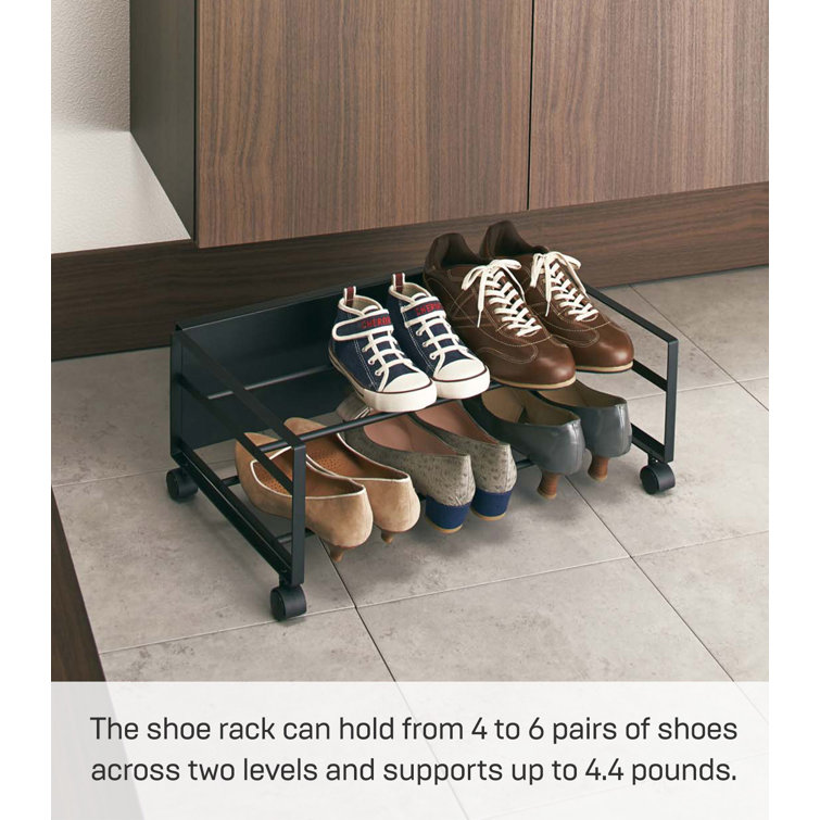 Black Metal Rolling Shoe Rack with Handle and Wheels