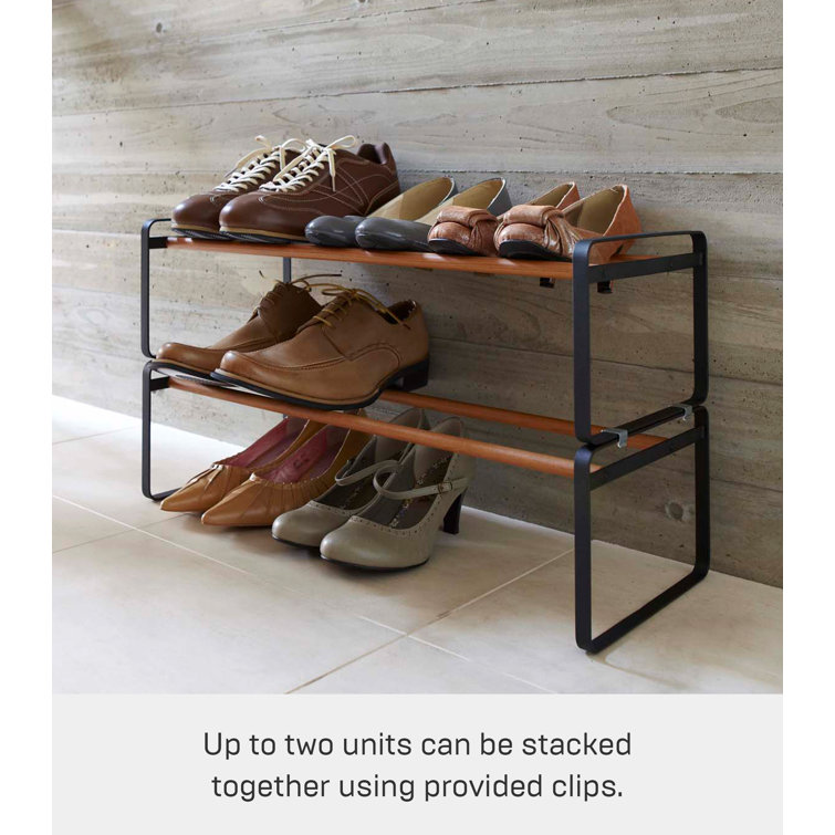 Black Stackable Wood and Metal Shoe Rack