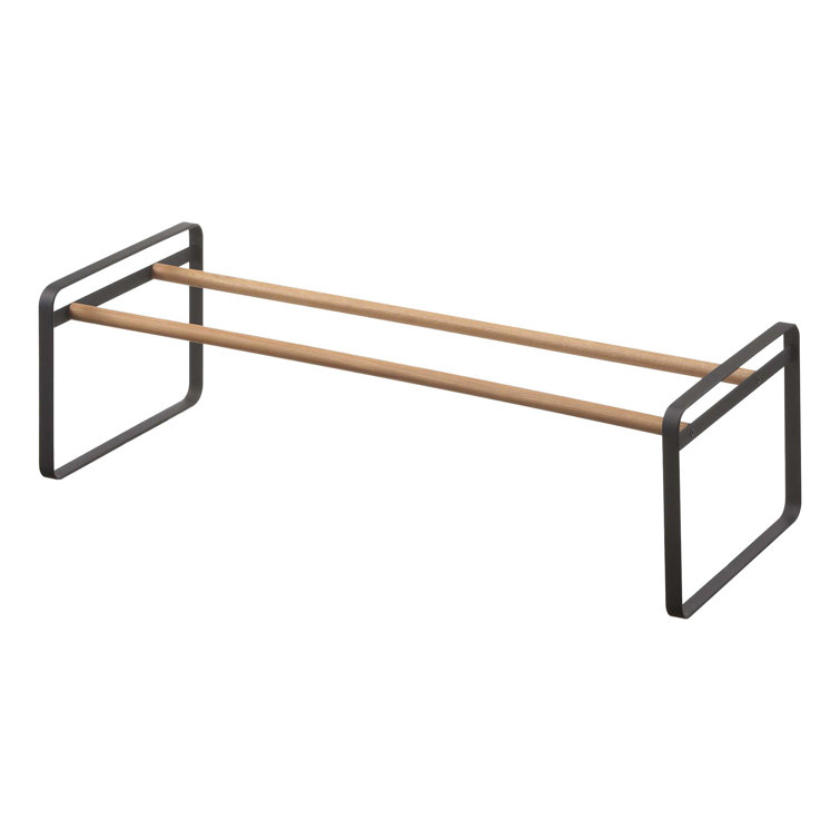 Black Stackable Wood and Metal Shoe Rack