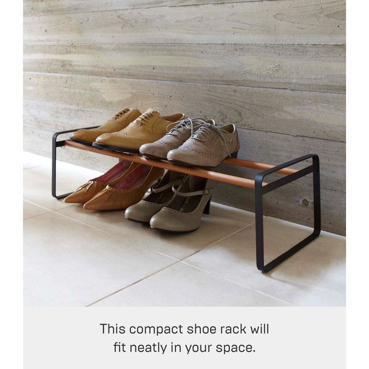 Black Stackable Wood and Metal Shoe Rack