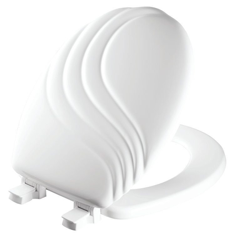 Mayfair Round White Gloss Enameled Wood Toilet Seat with Swirl Design