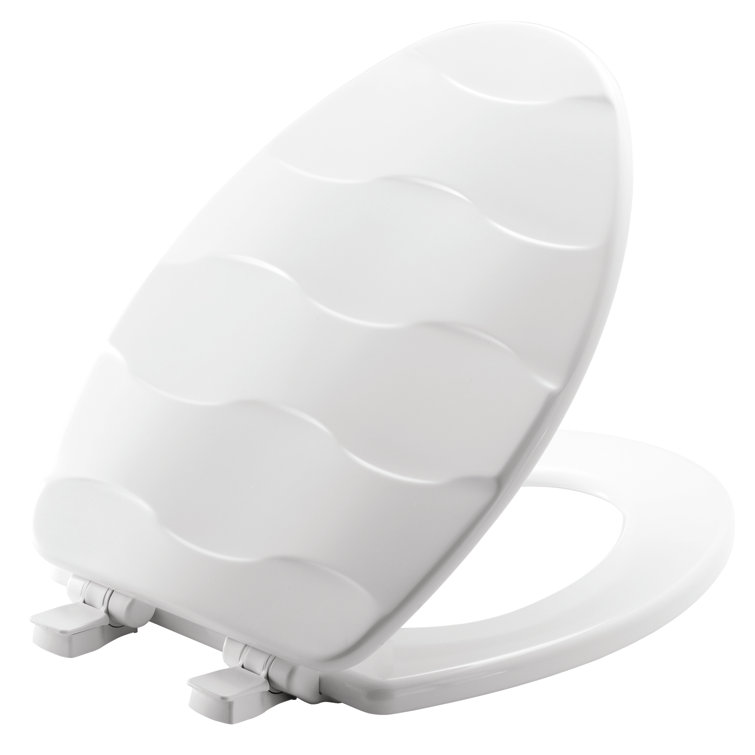 White Gloss Elongated Enameled Wood Toilet Seat with Slow Close
