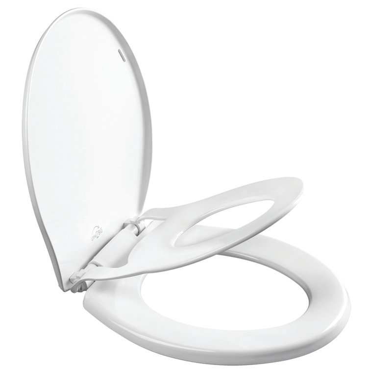 White Elongated Plastic Toilet Seat with Built-In Potty Training