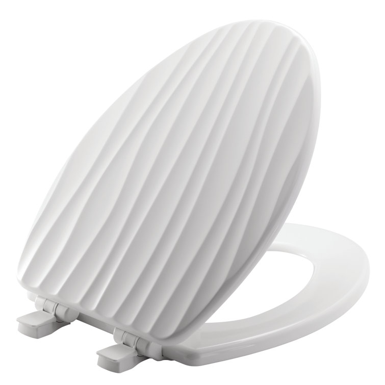 White Elongated Sculptured Rainfall Enameled Wood Toilet Seat