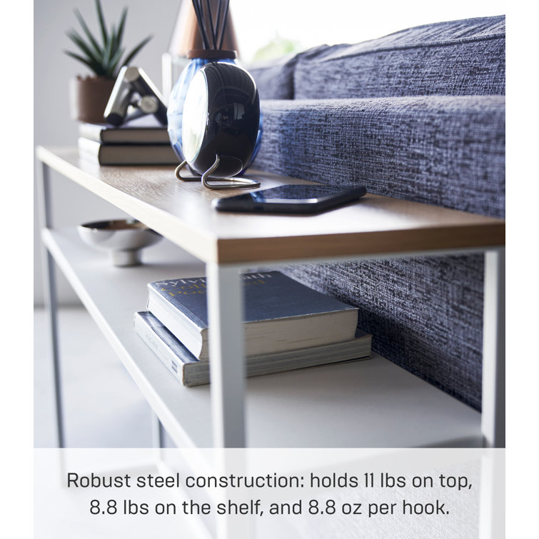 White and Natural Wood Slim Console Table with Shelf