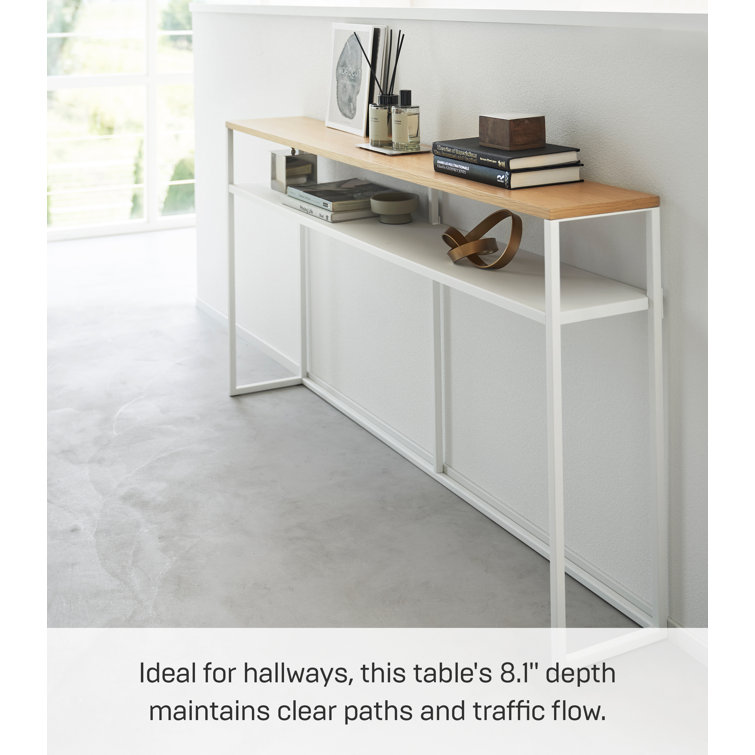 White and Natural Wood Slim Console Table with Shelf