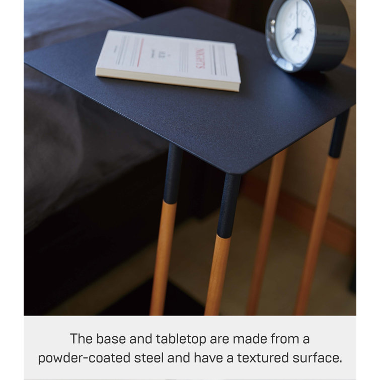 Scandinavian Medium Wood and Black Steel Square Side Table