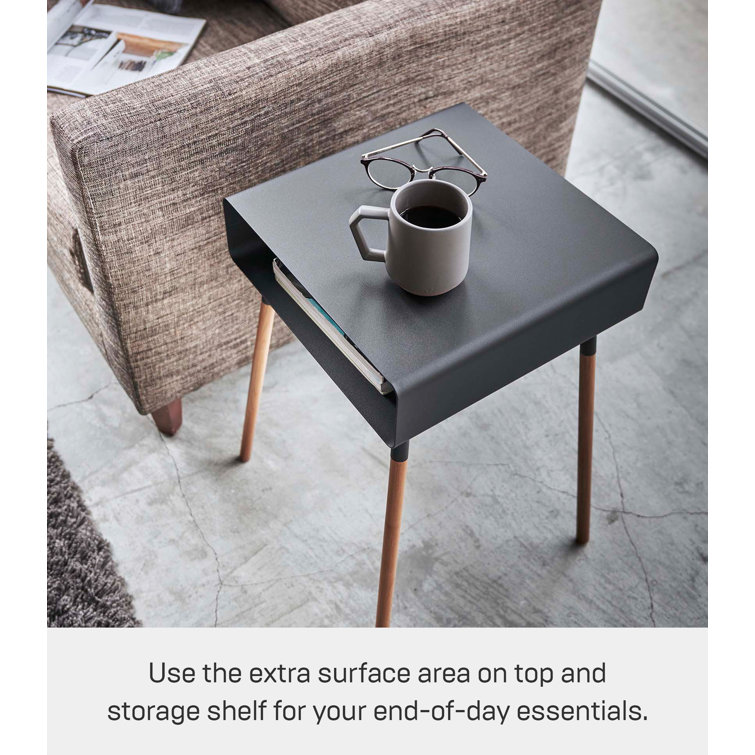 Black Steel and Light Wood Scandinavian Side Table
