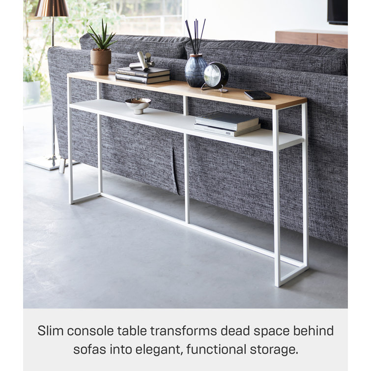 White and Natural Wood Slim Console Table with Shelf