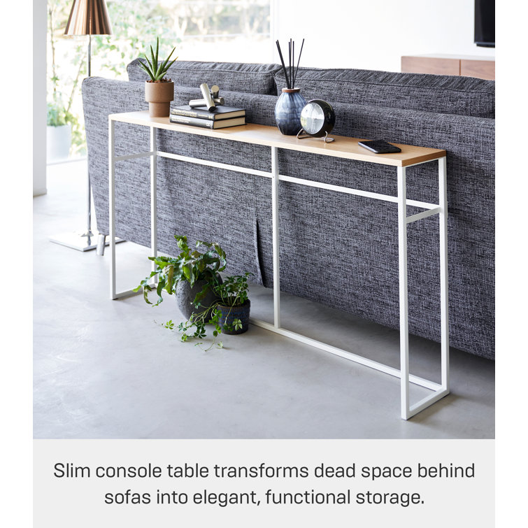 Slim White and Natural Wood Console Table with Hooks