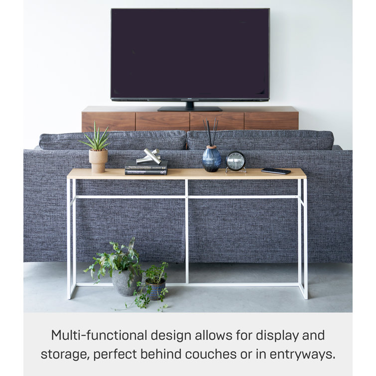 Slim White and Natural Wood Console Table with Hooks