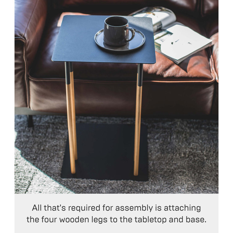 Scandinavian Medium Wood and Black Steel Square Side Table