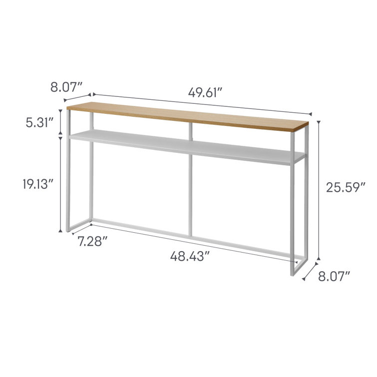White and Natural Wood Slim Console Table with Shelf
