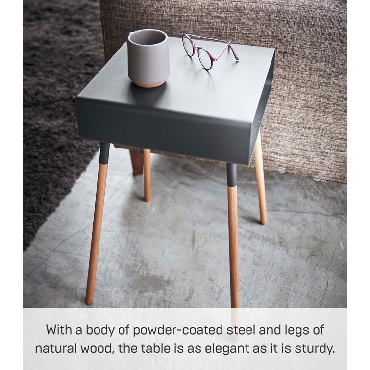 Black Steel and Light Wood Scandinavian Side Table