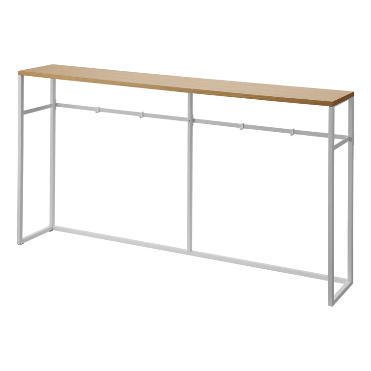 Slim White and Natural Wood Console Table with Hooks
