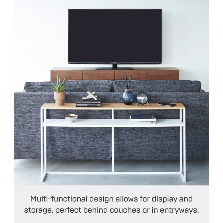 White and Natural Wood Slim Console Table with Shelf
