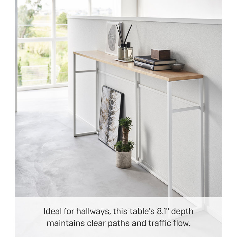 Slim White and Natural Wood Console Table with Hooks
