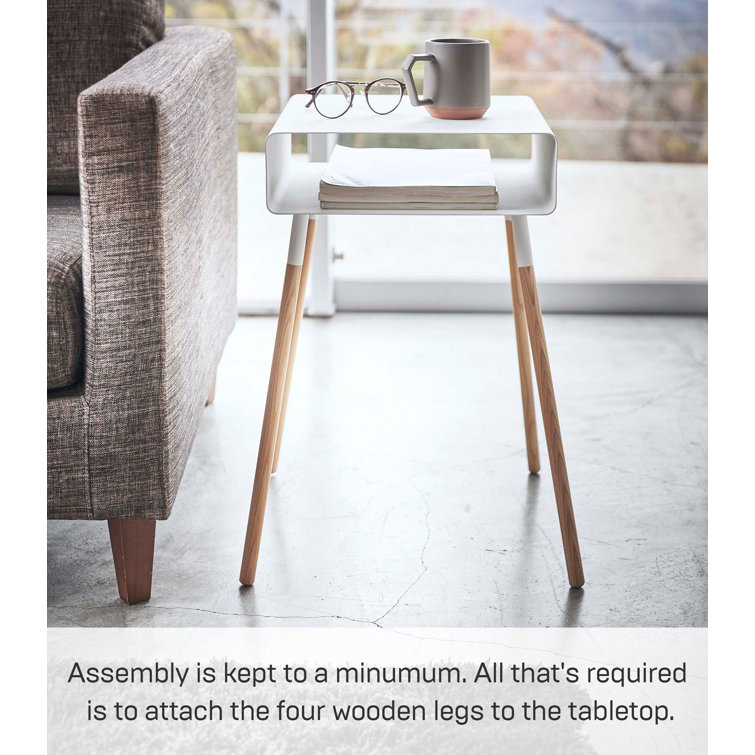 Tall White Steel and Wood Storage Side Table
