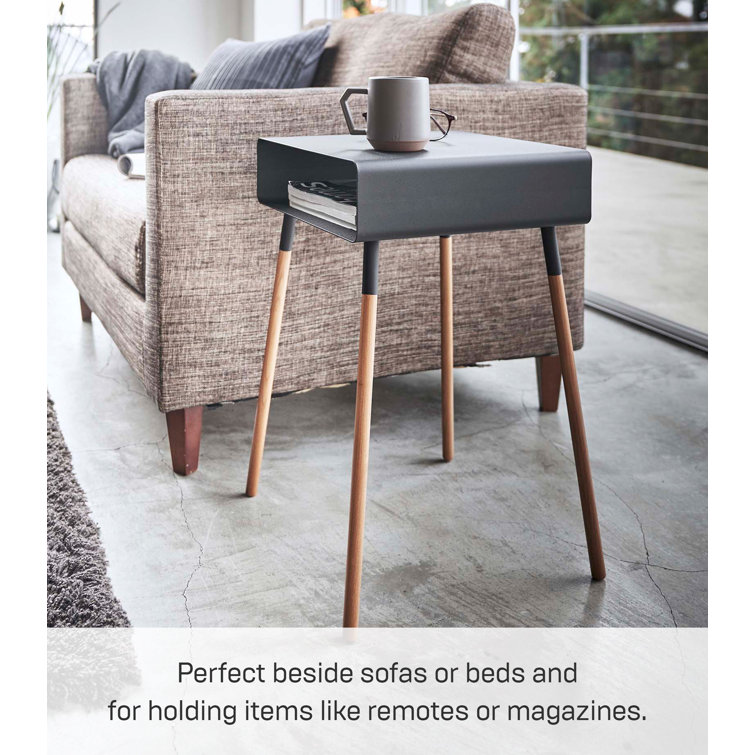 Black Steel and Light Wood Scandinavian Side Table