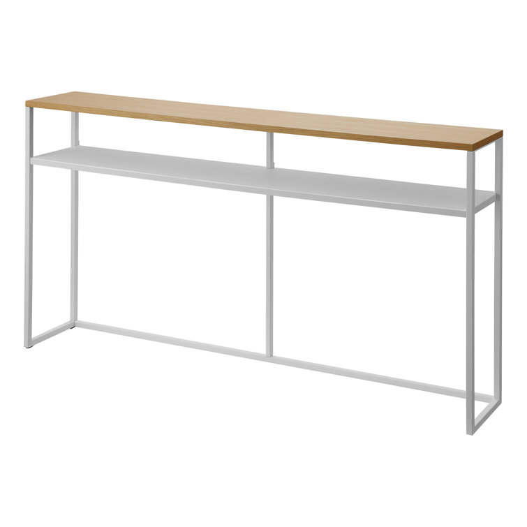 White and Natural Wood Slim Console Table with Shelf